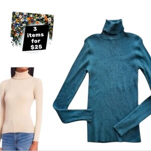 Copper Key Deep Teal Ribbed Turtleneck Sweater